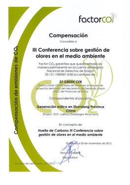Certificado Compensacion evento Gestión de Olores 2015 Fdo Custom
